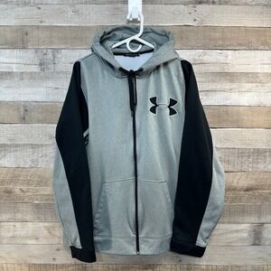 Under Armour Mens XL Full Zip Hoodie Gray Black Colorblock Loose Fit Sweatshirt